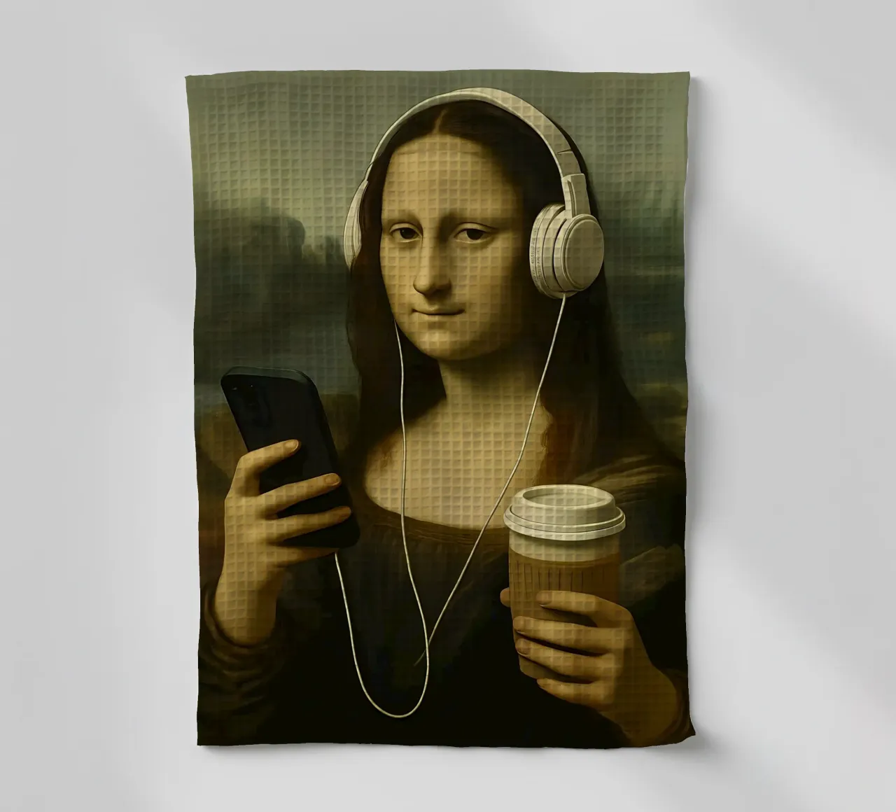 Monna Lisa con cuffie e caffè canovaccio da cucina da 🥝 KIWI STORE