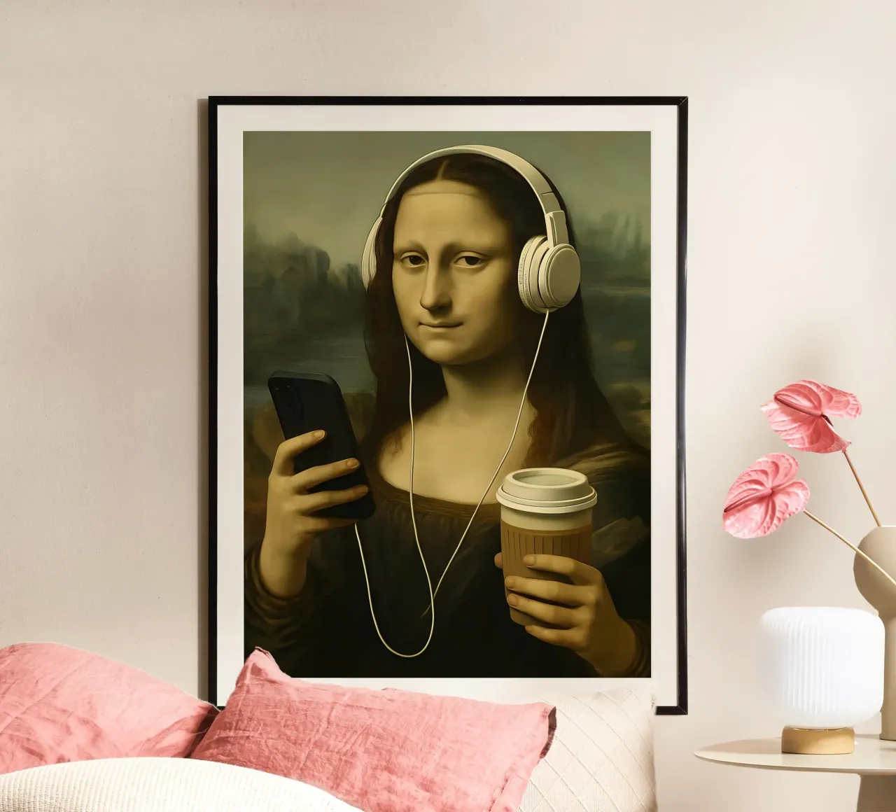 Monna Lisa con cuffie e caffè carta hahnemühle da 🥝 KIWI STORE