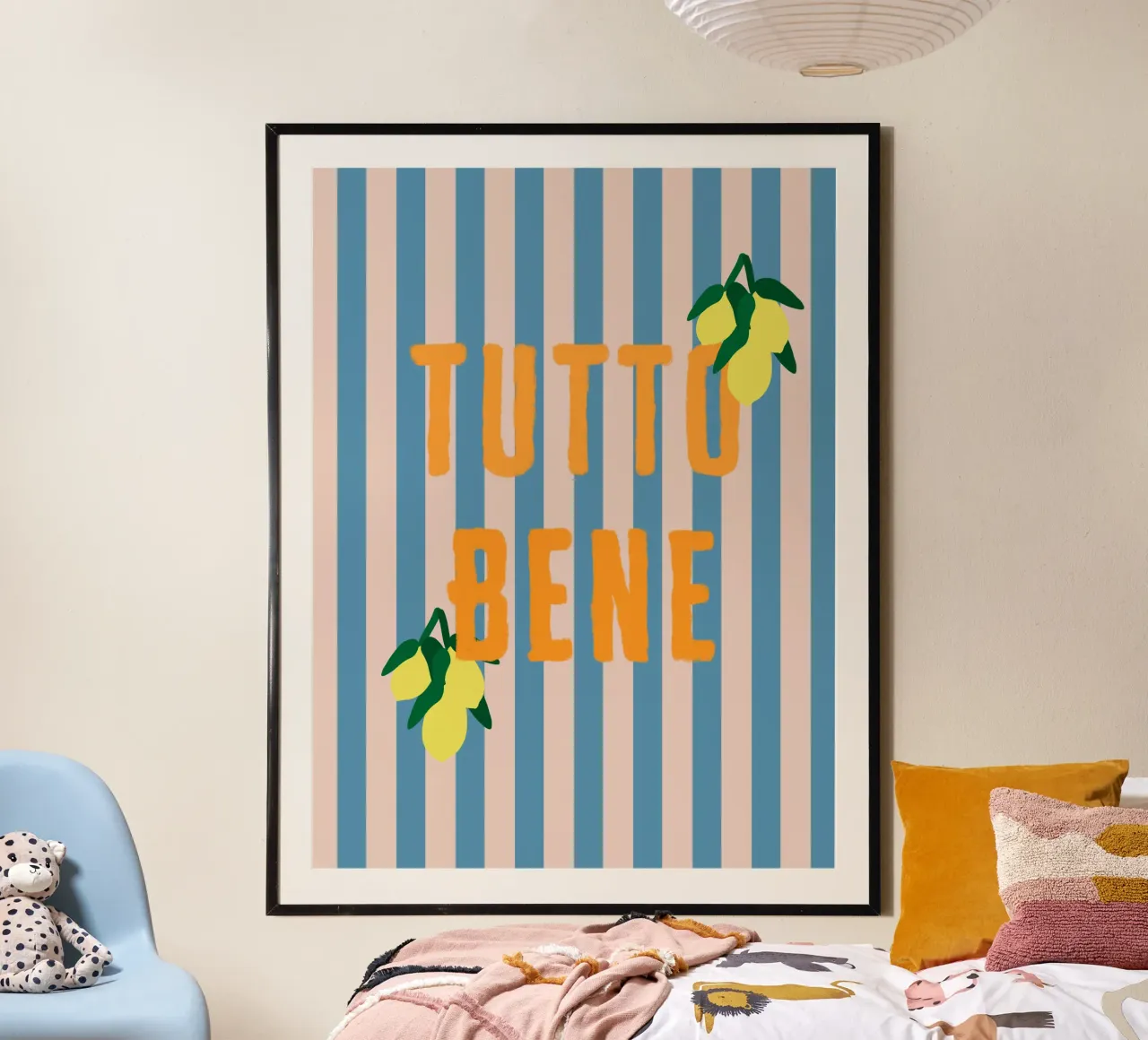 TUTTO BENE Orange On Blue Stripes And Amalfi Lemons Poster von Alisa Knöß