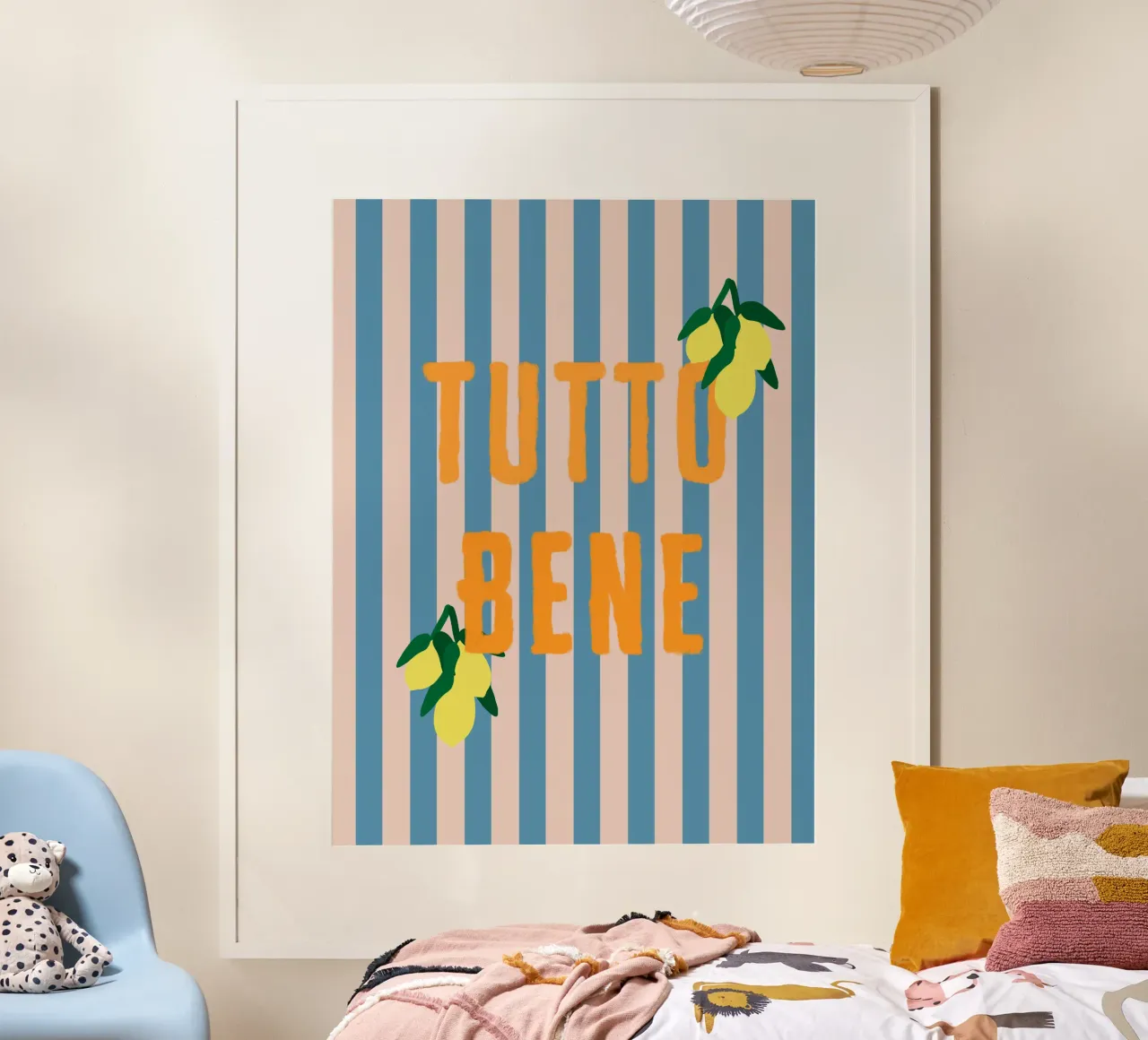 TUTTO BENE Orange On Blue Stripes And Amalfi Lemons Poster von Alisa Knöß