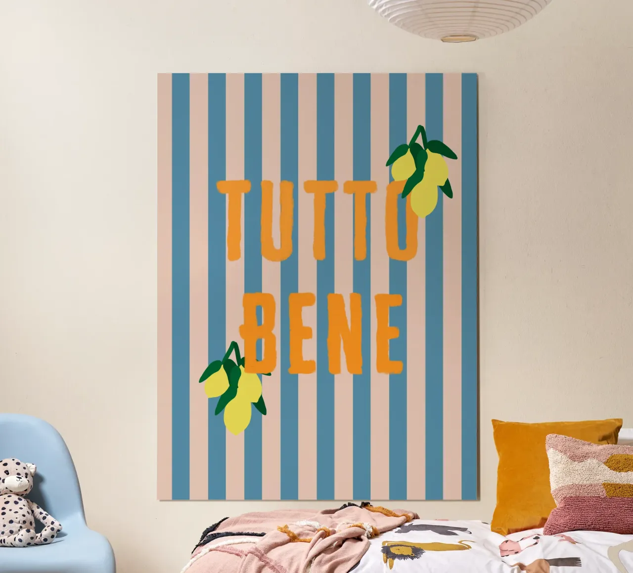 TUTTO BENE Orange On Blue Stripes And Amalfi Lemons Poster von Alisa Knöß