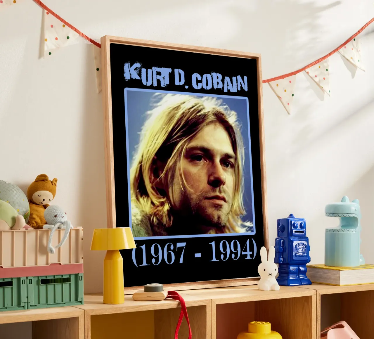 Rust in vrede Kurt Cobain canvas van https://www.juniqe.com/uk/shop/Henndraws