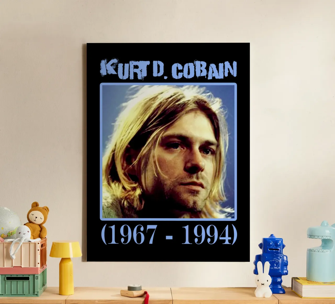 Rust in vrede Kurt Cobain canvas van https://www.juniqe.com/uk/shop/Henndraws