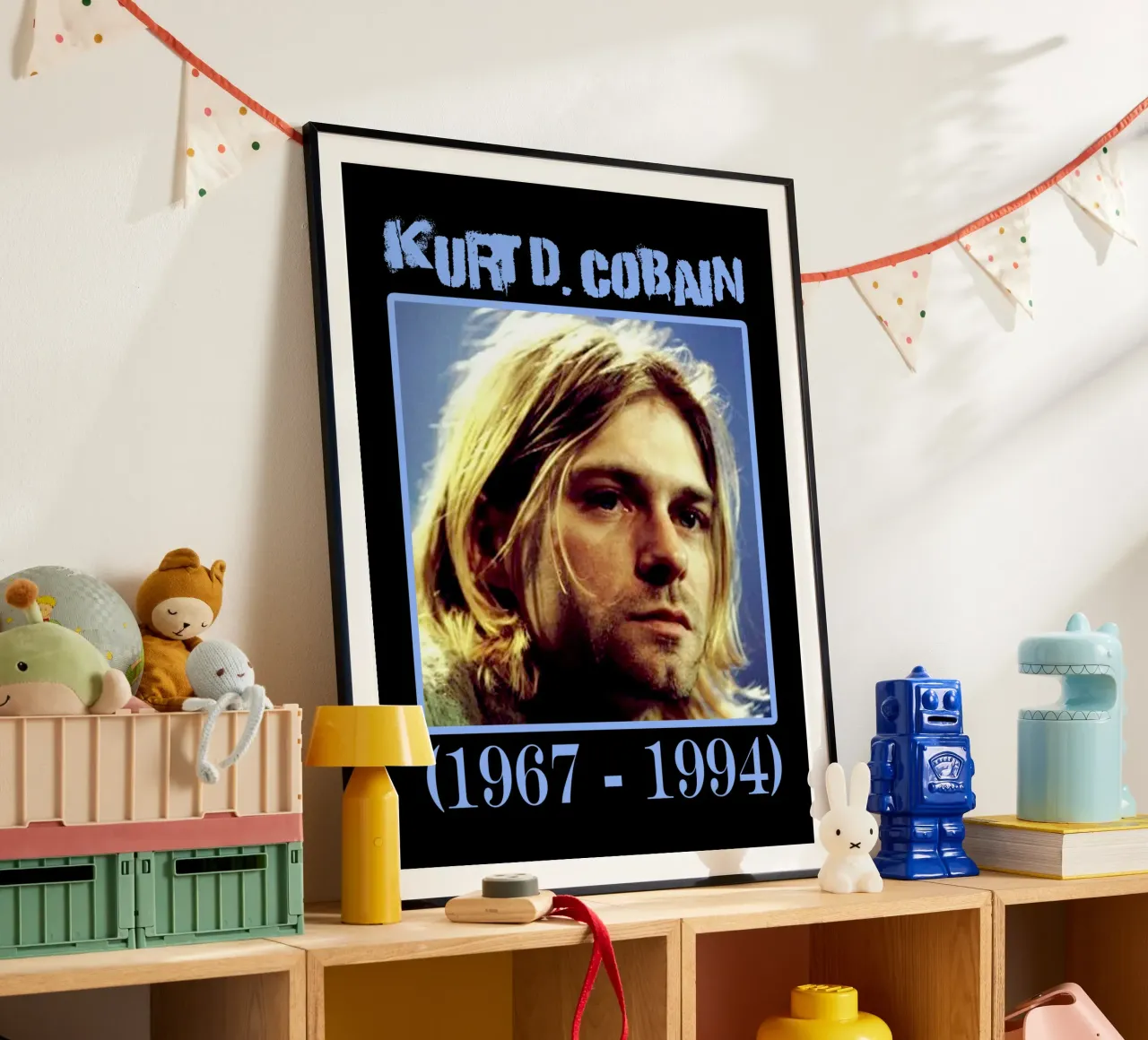 Riposa in pace Kurt Cobain poster con telaio in plastica da https://www.juniqe.com/uk/shop/Henndraws