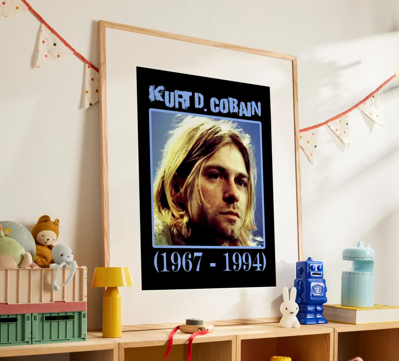 Riposa in pace Kurt Cobain poster con telaio in plastica da https://www.juniqe.com/uk/shop/Henndraws