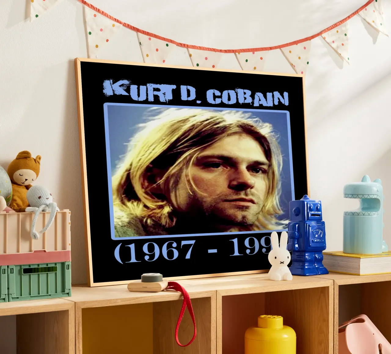 Riposa in pace Kurt Cobain poster con telaio in plastica da https://www.juniqe.com/uk/shop/Henndraws