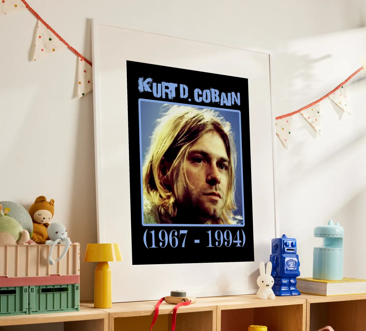 Riposa in pace Kurt Cobain poster con telaio in plastica da https://www.juniqe.com/uk/shop/Henndraws