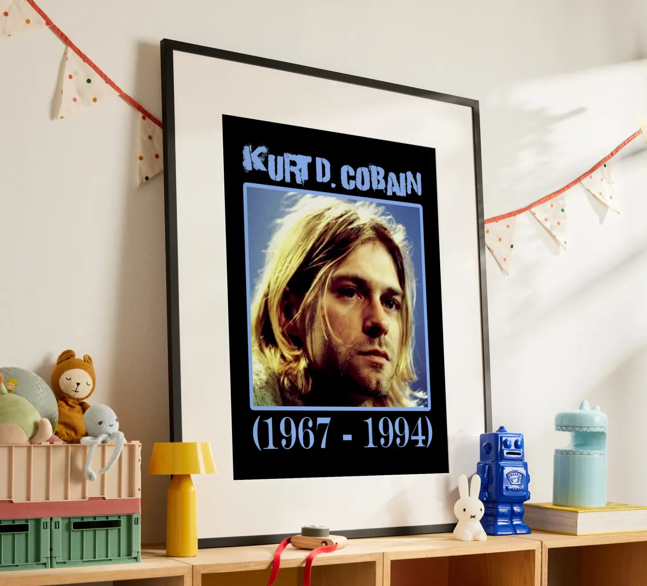 Riposa in pace Kurt Cobain poster con telaio in plastica da https://www.juniqe.com/uk/shop/Henndraws
