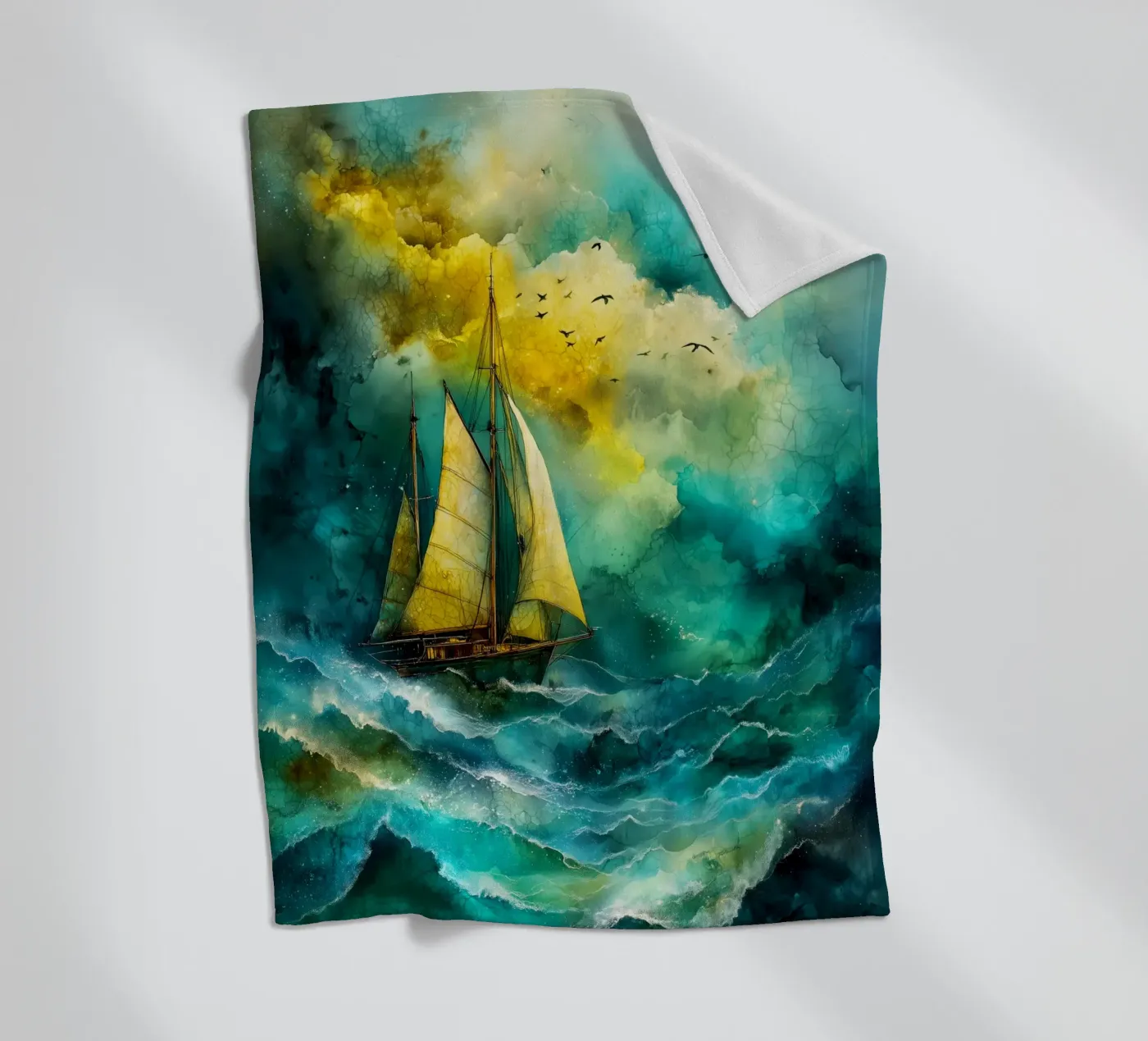 Sailing boat fleecedeken van Justyna Jaszke JBJart