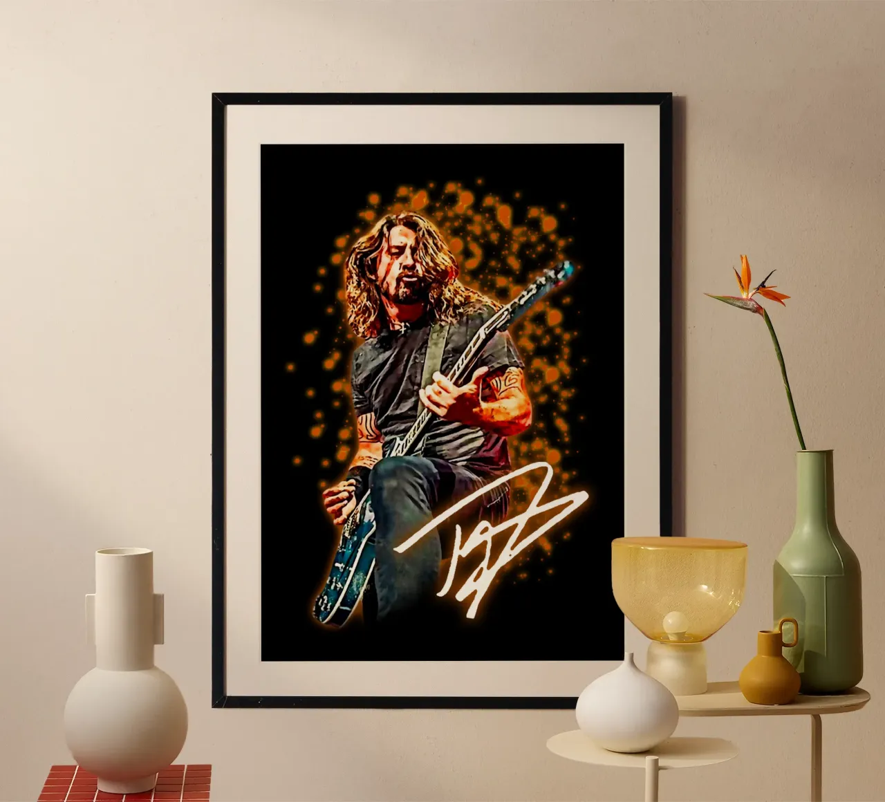 Firma d'epoca Dave Grohl poster con telaio in legno da https://www.juniqe.com/uk/shop/Henndraws