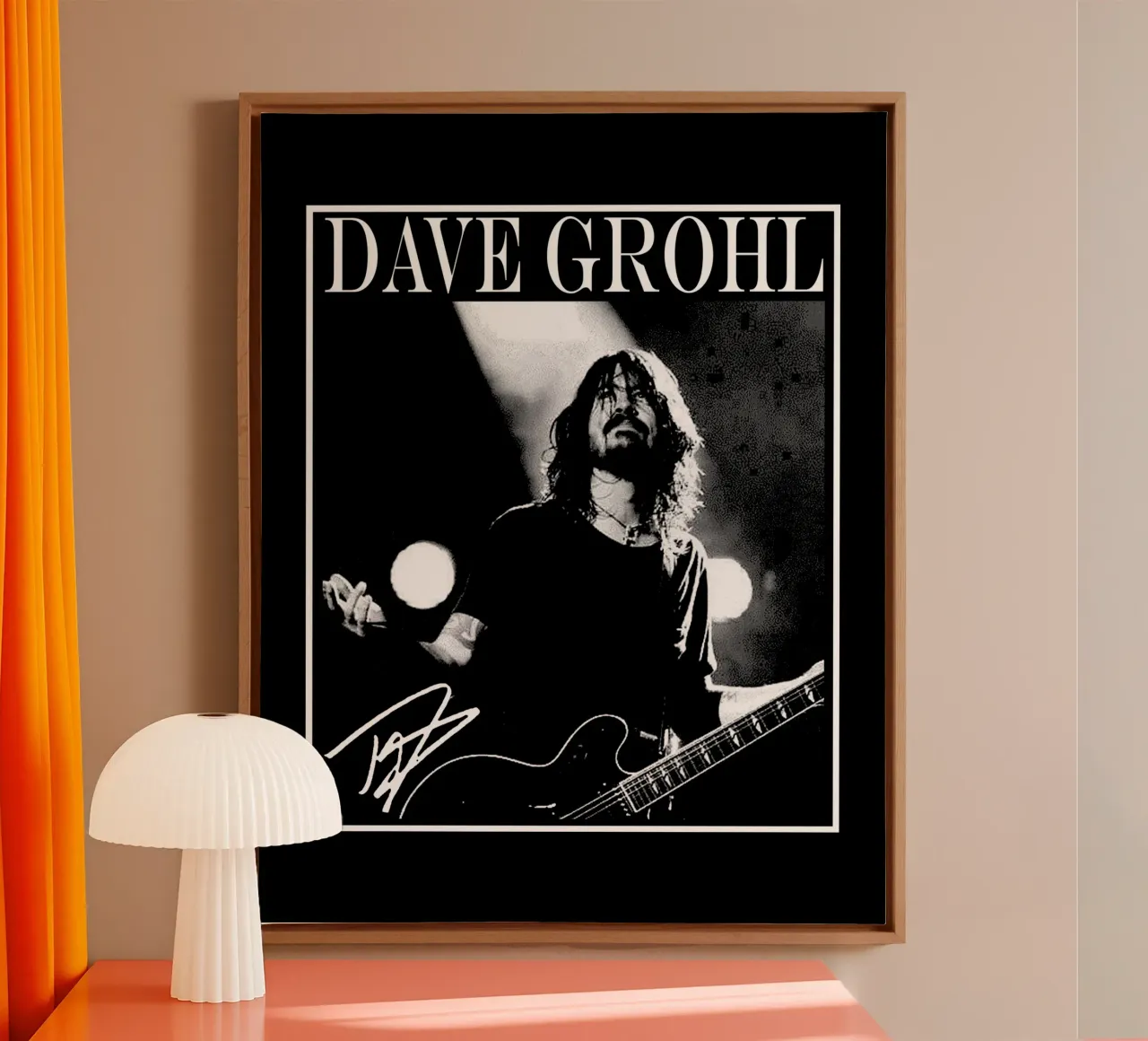 Pop-art Dave Grohl canvas met Baklijst van https://www.juniqe.com/uk/shop/Henndraws