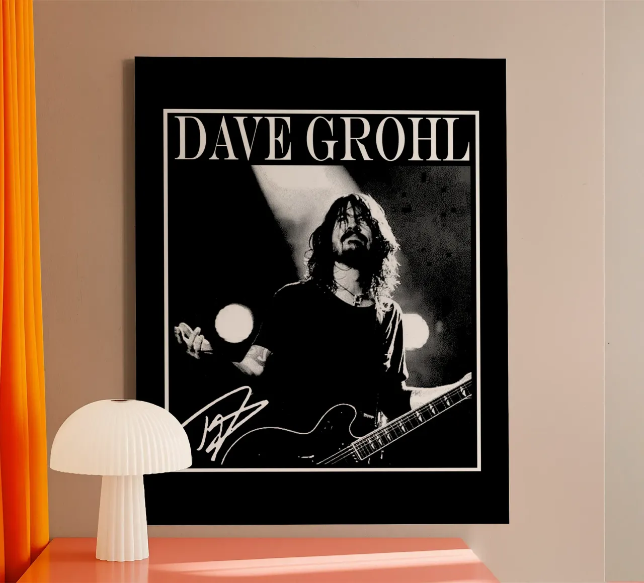 Pop-art Dave Grohl canvas met Baklijst van https://www.juniqe.com/uk/shop/Henndraws