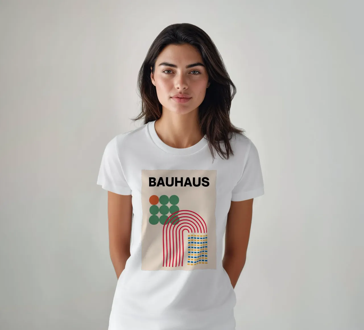 Bauhaus Poster - Grid design with circles and arcs t-shirt by Casa Calm