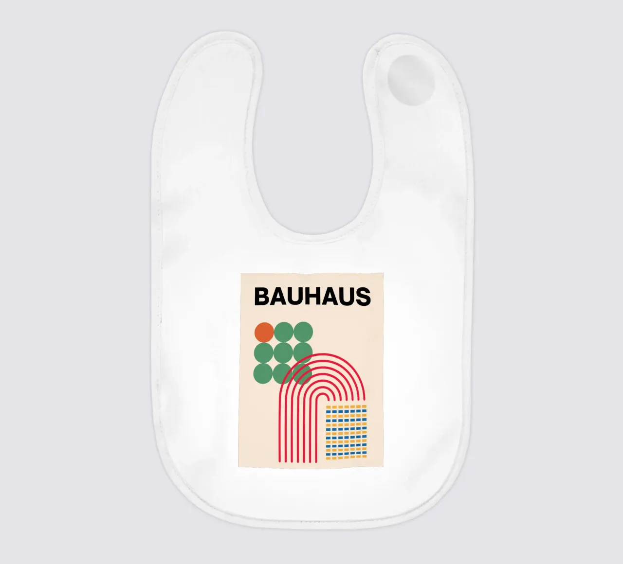 Bauhaus Poster - Grid design with circles and arcs baby bib by Casa Calm