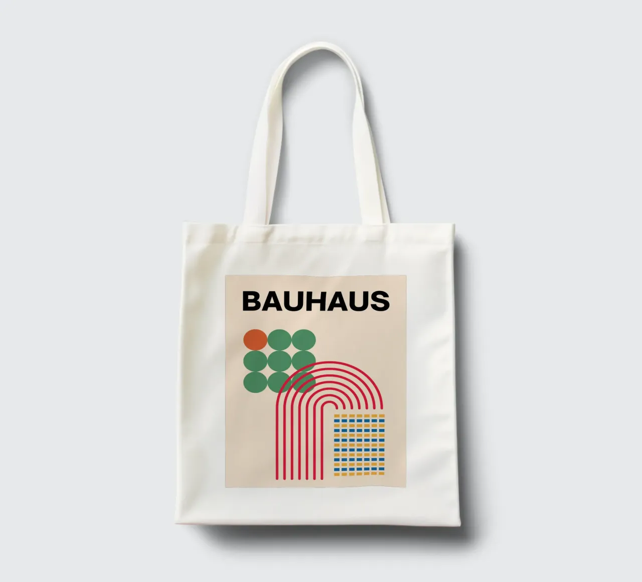 Bauhaus Poster - Grid design with circles and arcs tote bag by Casa Calm