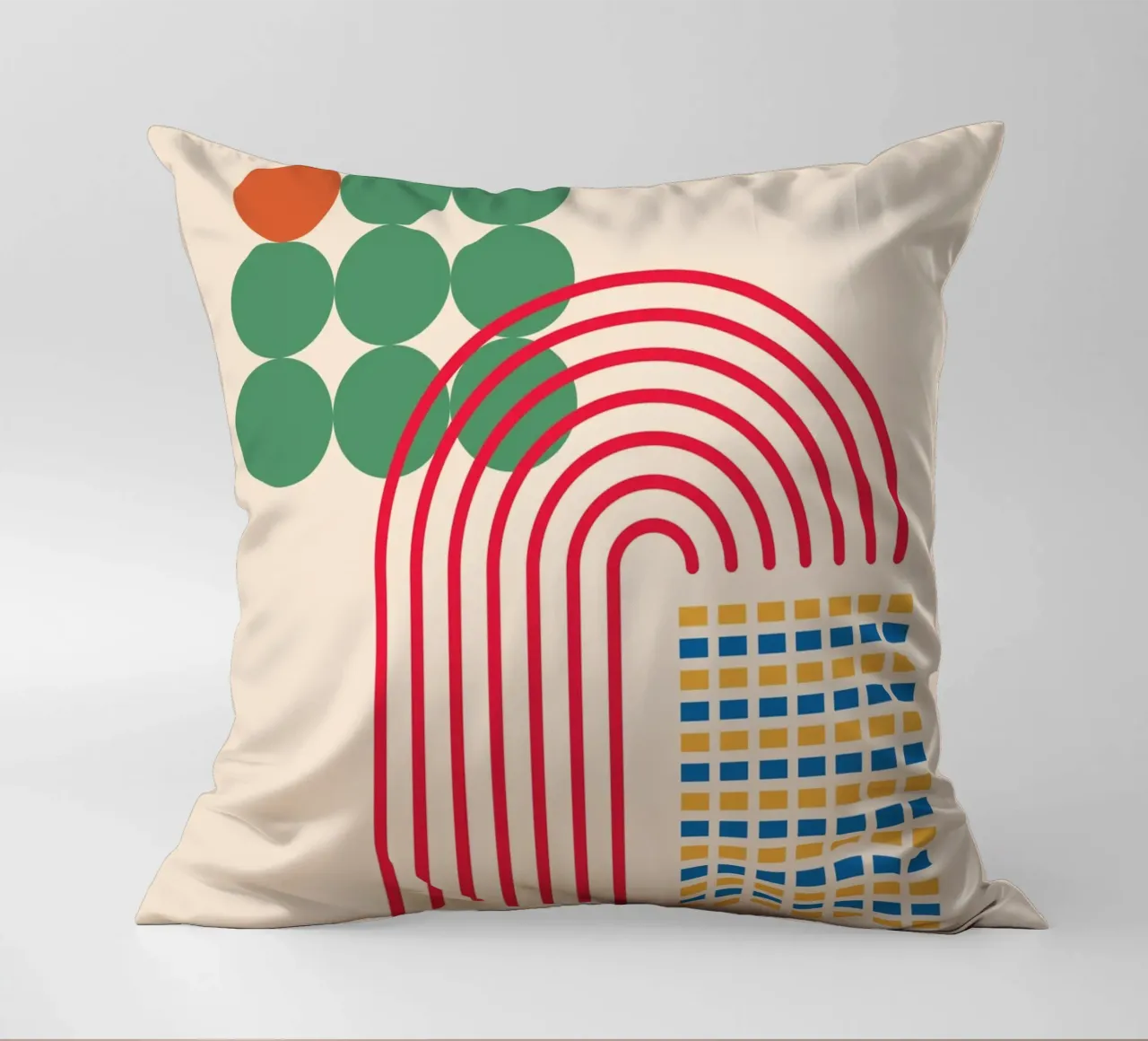 Bauhaus Poster - Grid design with circles and arcs decorative cushion by Casa Calm