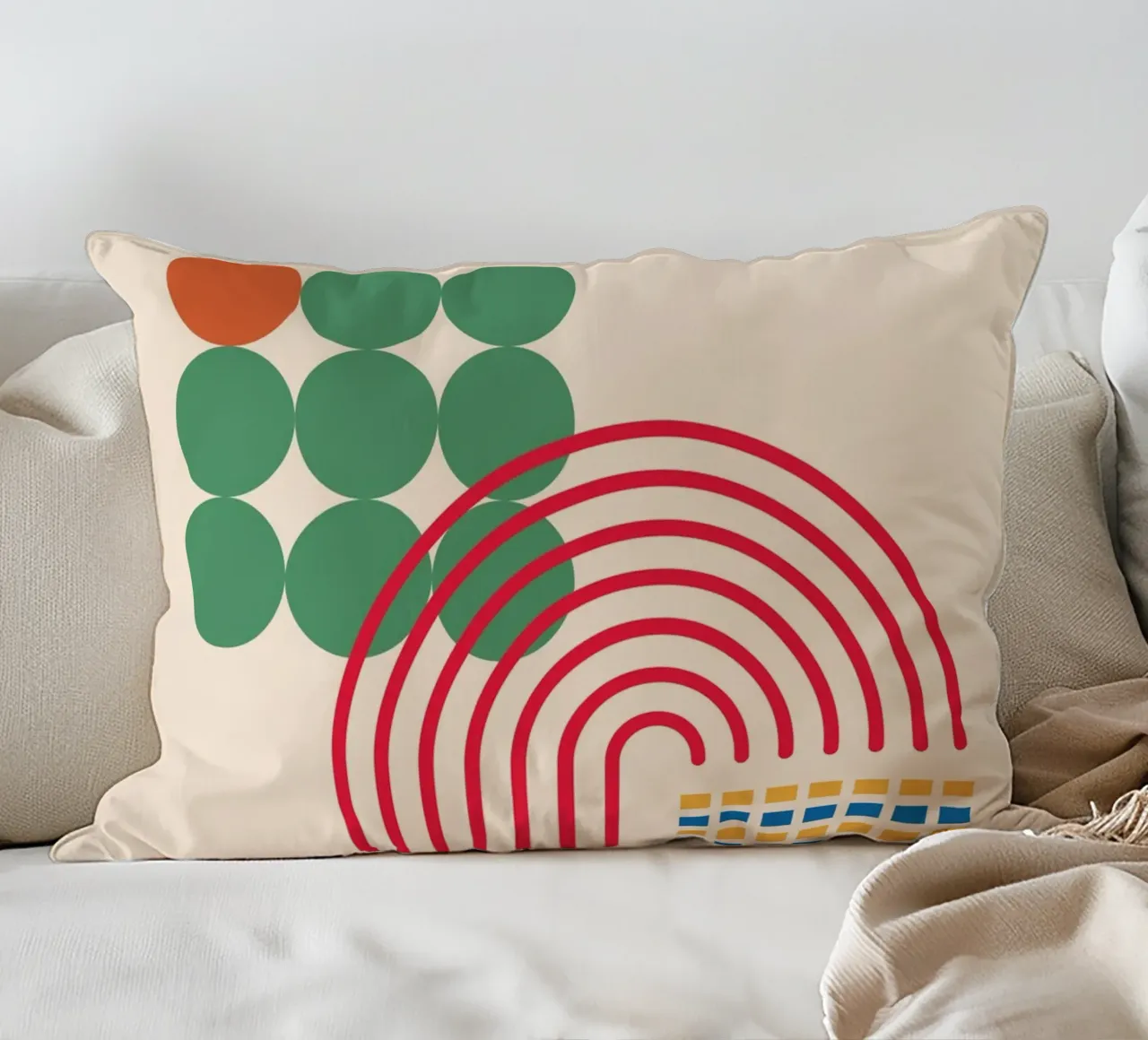 Bauhaus Poster - Grid design with circles and arcs decorative cushion by Casa Calm