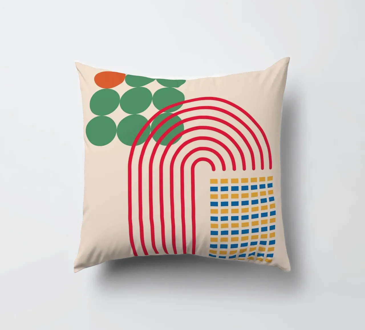 Bauhaus Poster - Grid design with circles and arcs decorative cushion by Casa Calm