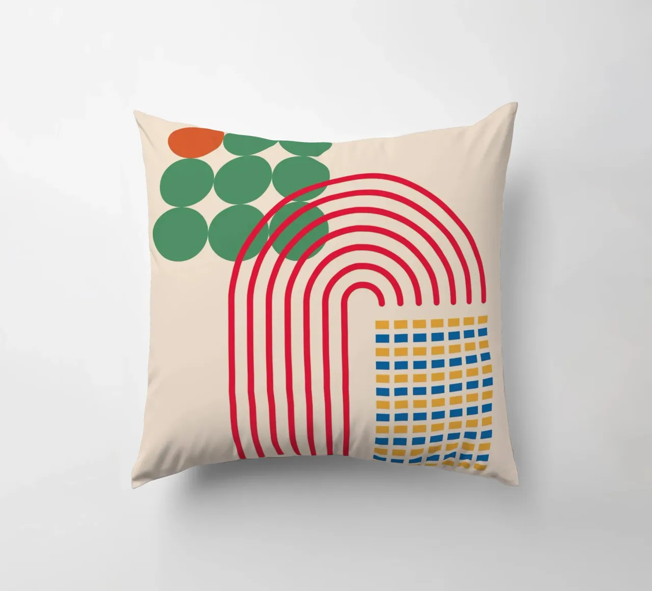 Bauhaus Poster - Grid design with circles and arcs decorative cushion by Casa Calm