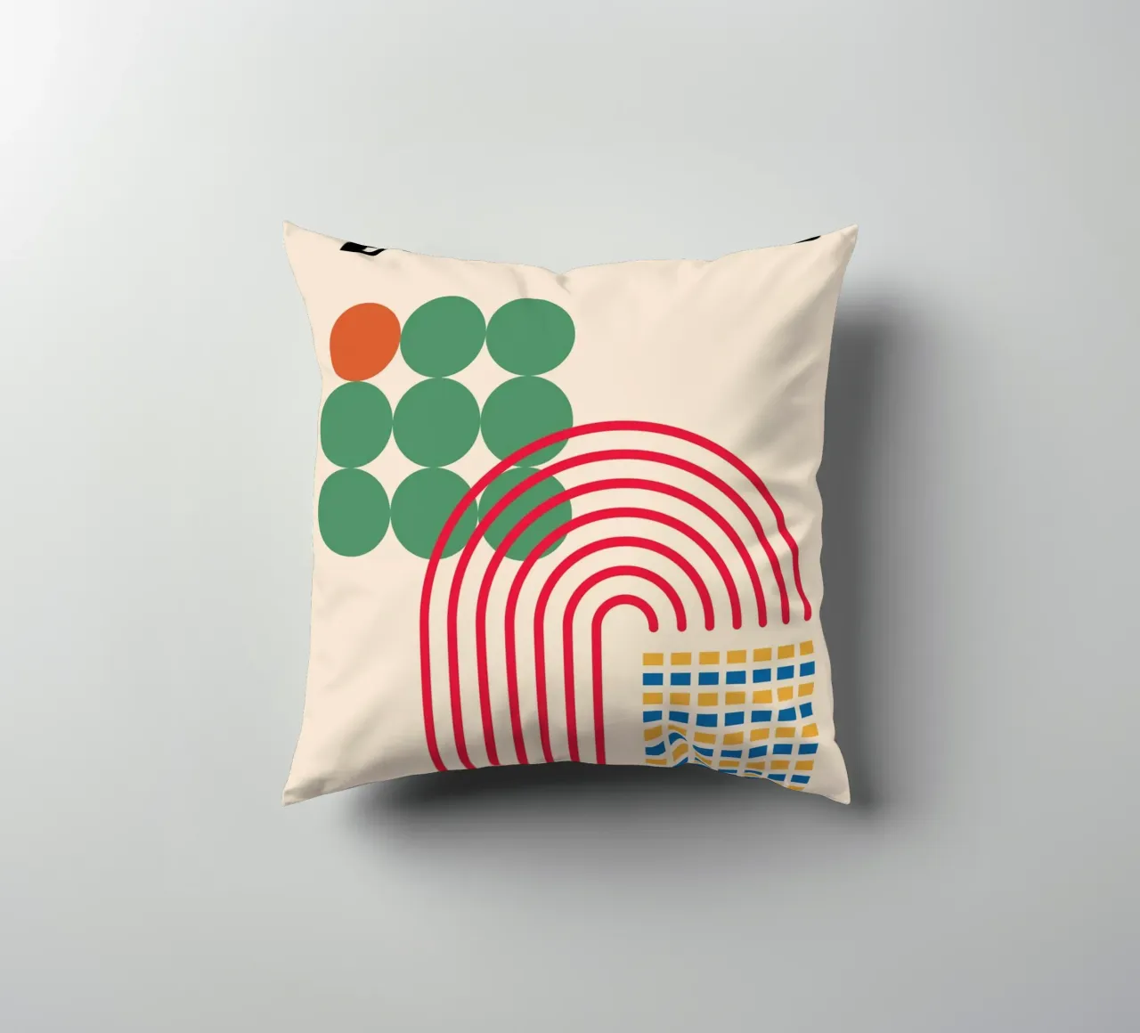 Bauhaus Poster - Grid design with circles and arcs decorative cushion by Casa Calm