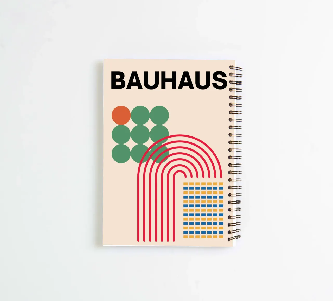 Bauhaus Poster - Grid design with circles and arcs spiral notebook by Casa Calm