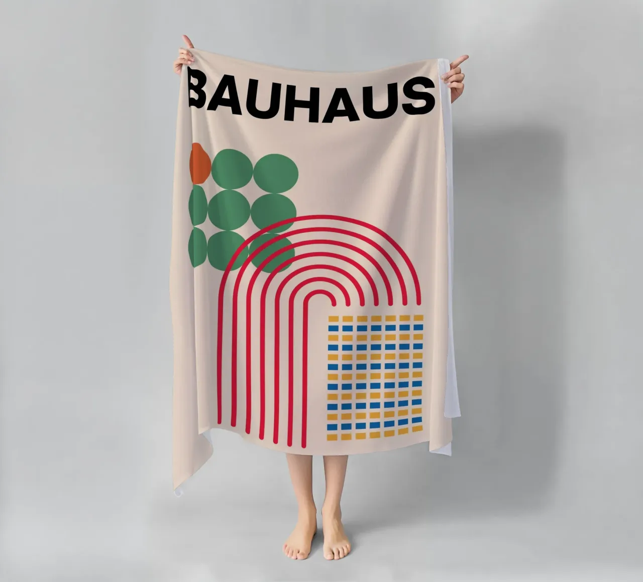 Bauhaus Poster - Grid design with circles and arcs beach towel by Casa Calm