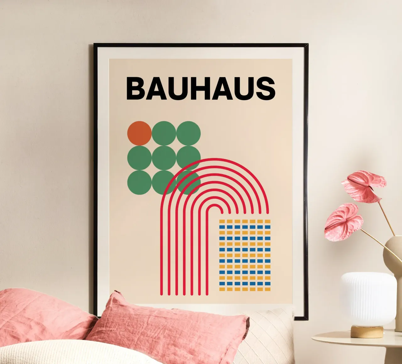 Bauhaus Poster - Grid design with circles and arcs hahnemühle by Casa Calm