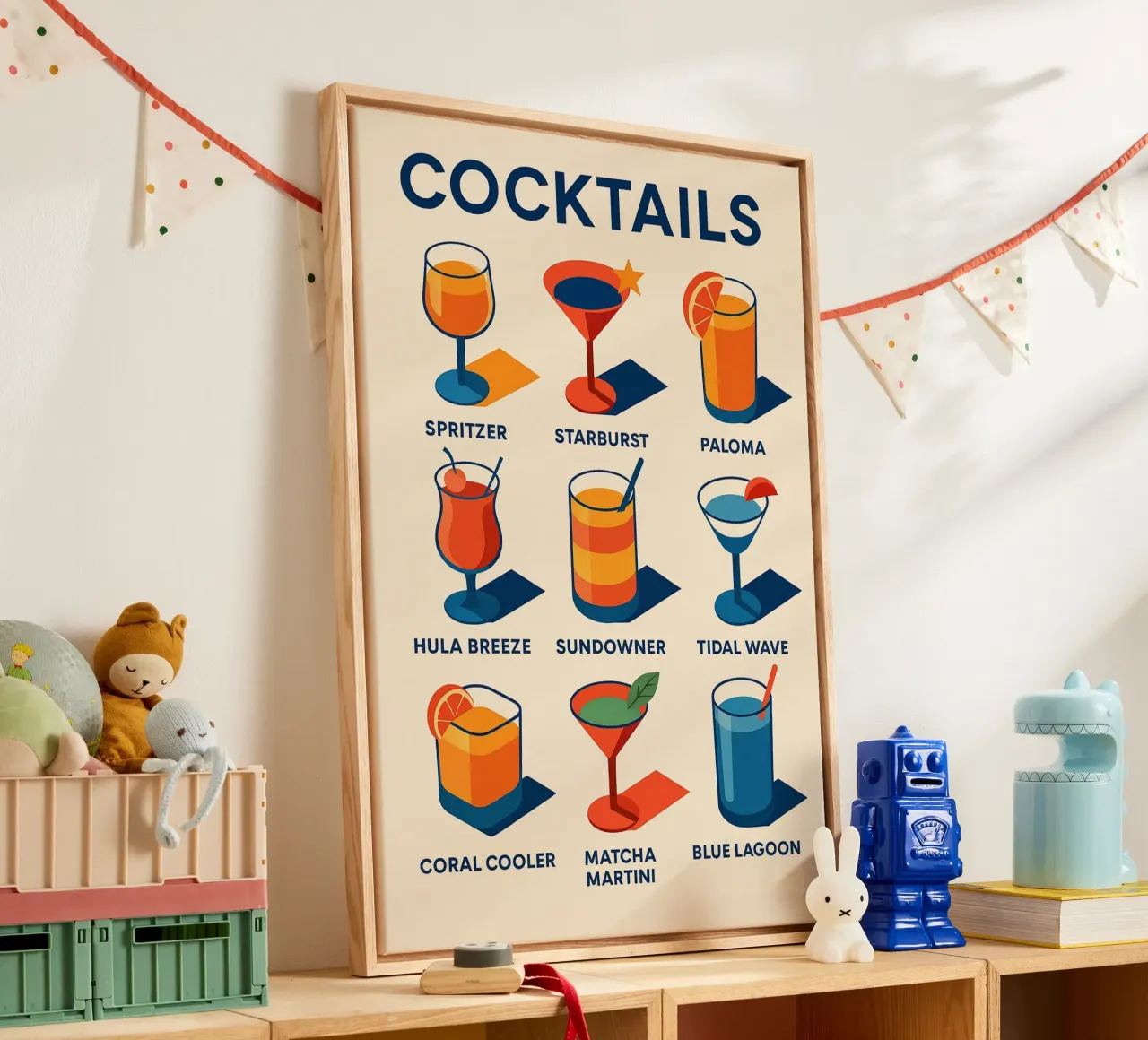 COCKTAILS - The marine and solar poster to sip on with your eyes canvas with Floater frame by Boissons - Affiches & posters - Retro