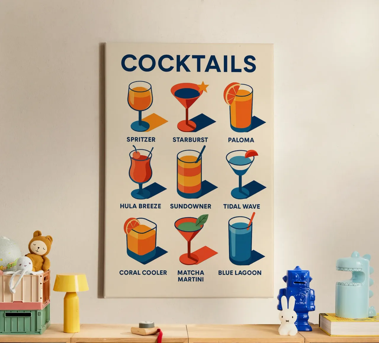 COCKTAILS - The marine and solar poster to sip on with your eyes canvas with Floater frame by Boissons - Affiches & posters - Retro