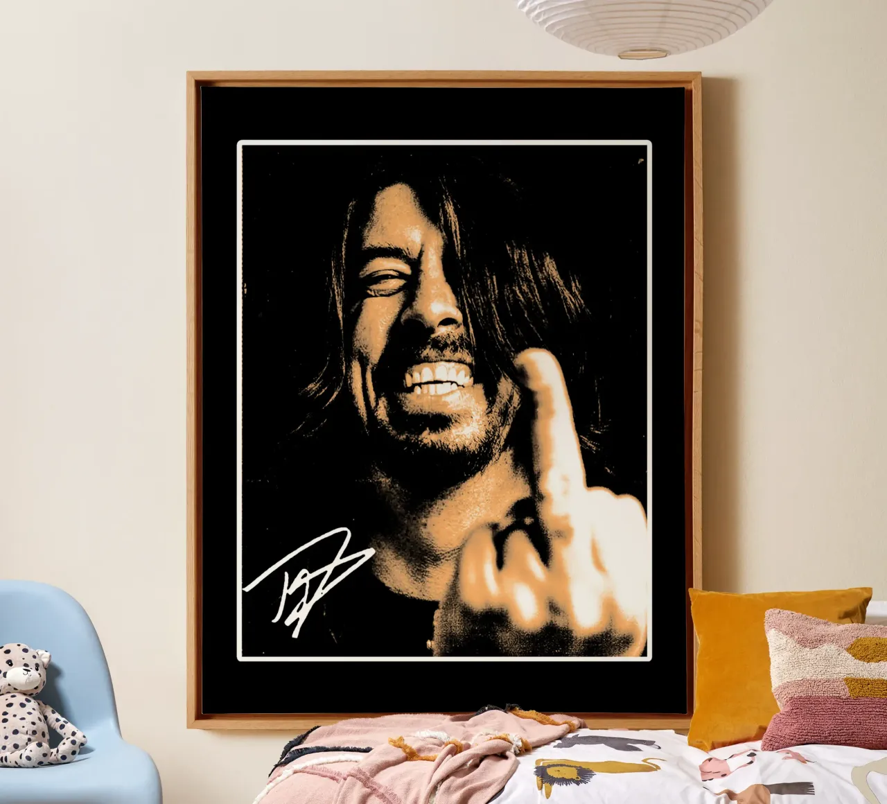 Grappige middelvinger Dave Grohl canvas met Baklijst van https://www.juniqe.com/uk/shop/Henndraws