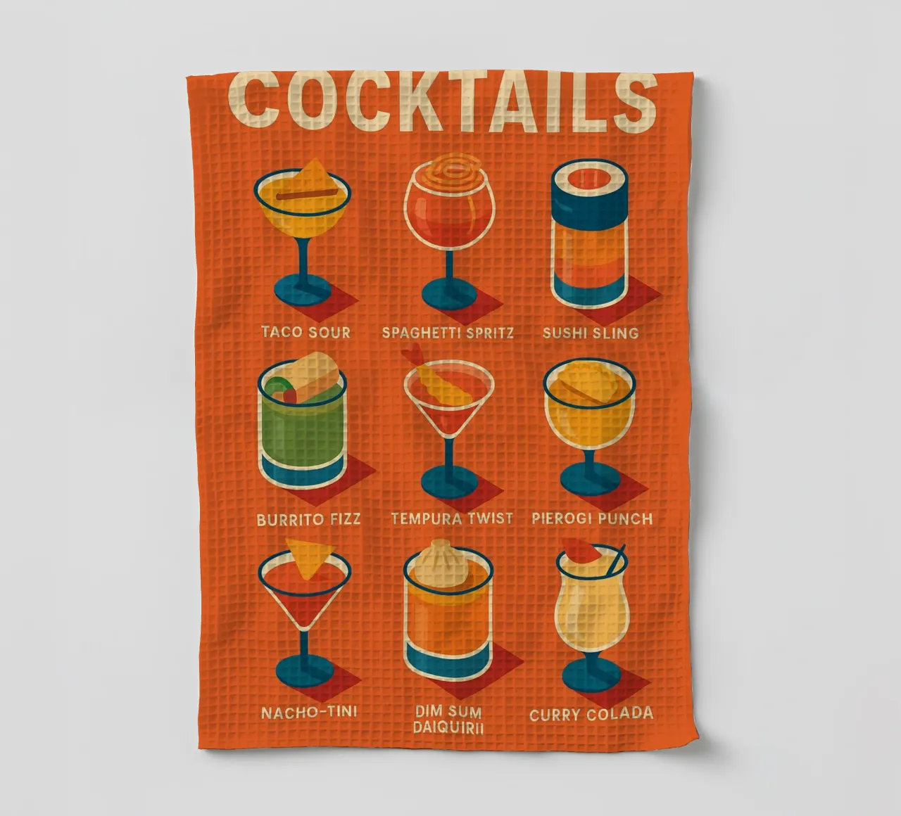 COCKTAILS – L’affiche qui mixe tacos, dim sum et téquila torchon de Boissons - Affiches & posters - Retro