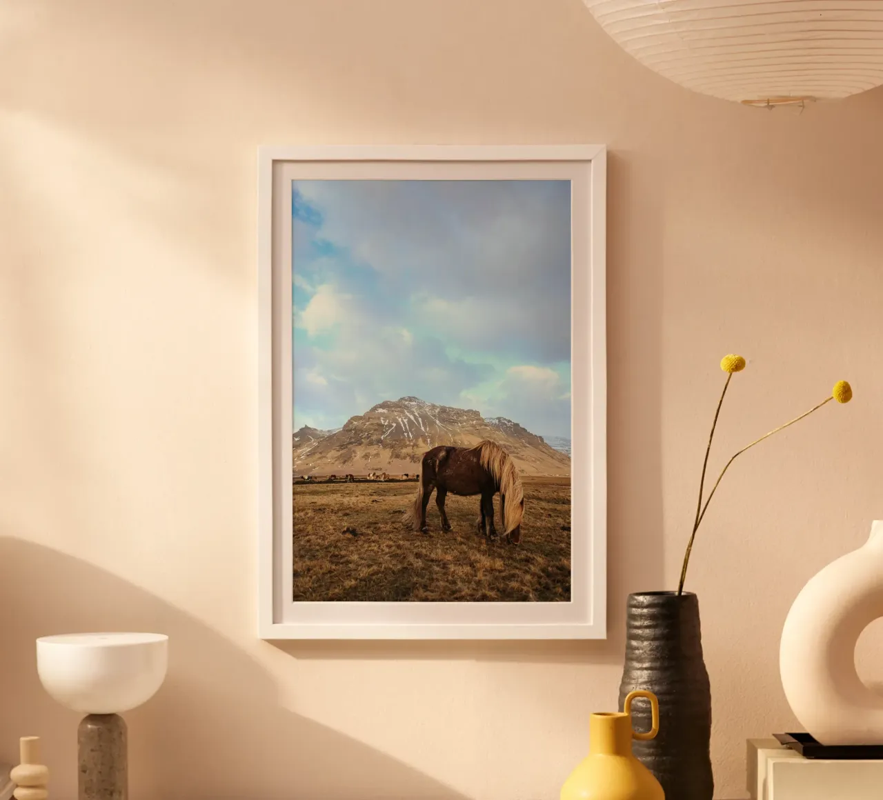 paesaggio islandese cavallo poster con telaio in legno da Horsire