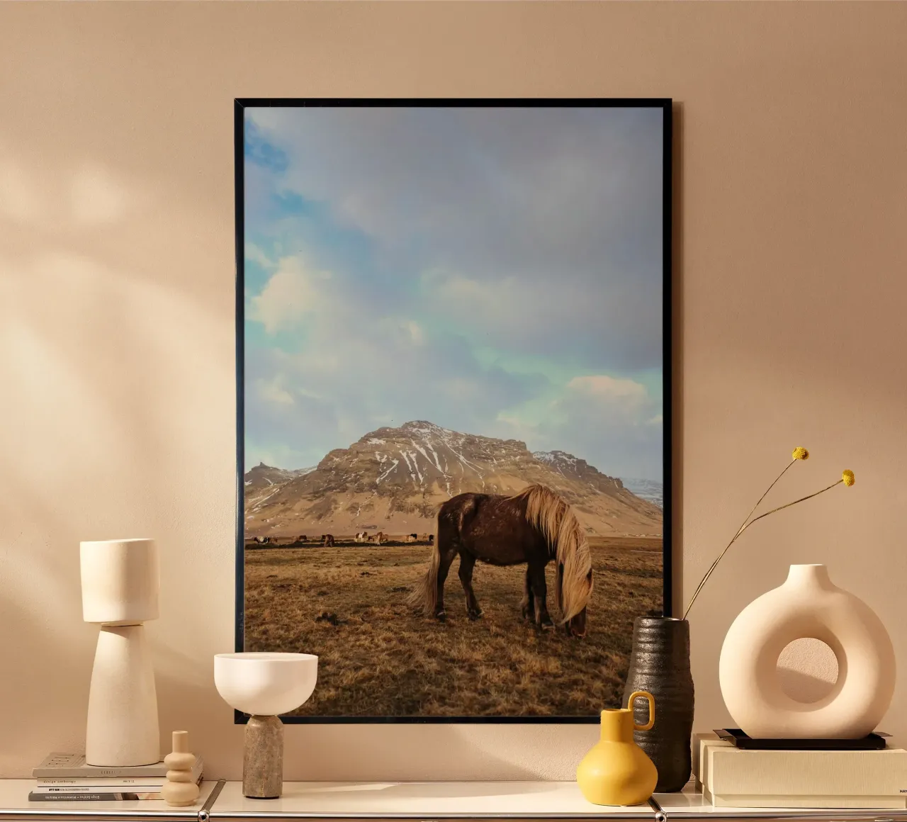 paesaggio islandese cavallo poster con telaio in legno da Horsire