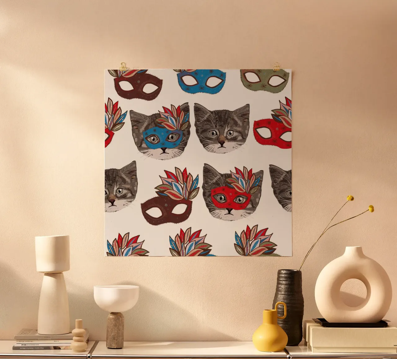 Maschera e gatto carino e simpatico poster da gulsengunel