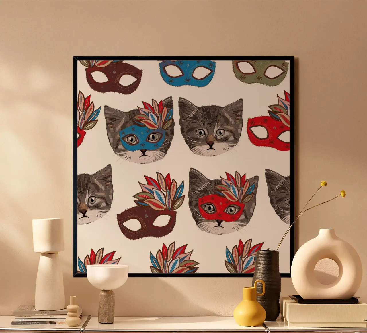 Maschera e gatto carino e simpatico poster da gulsengunel