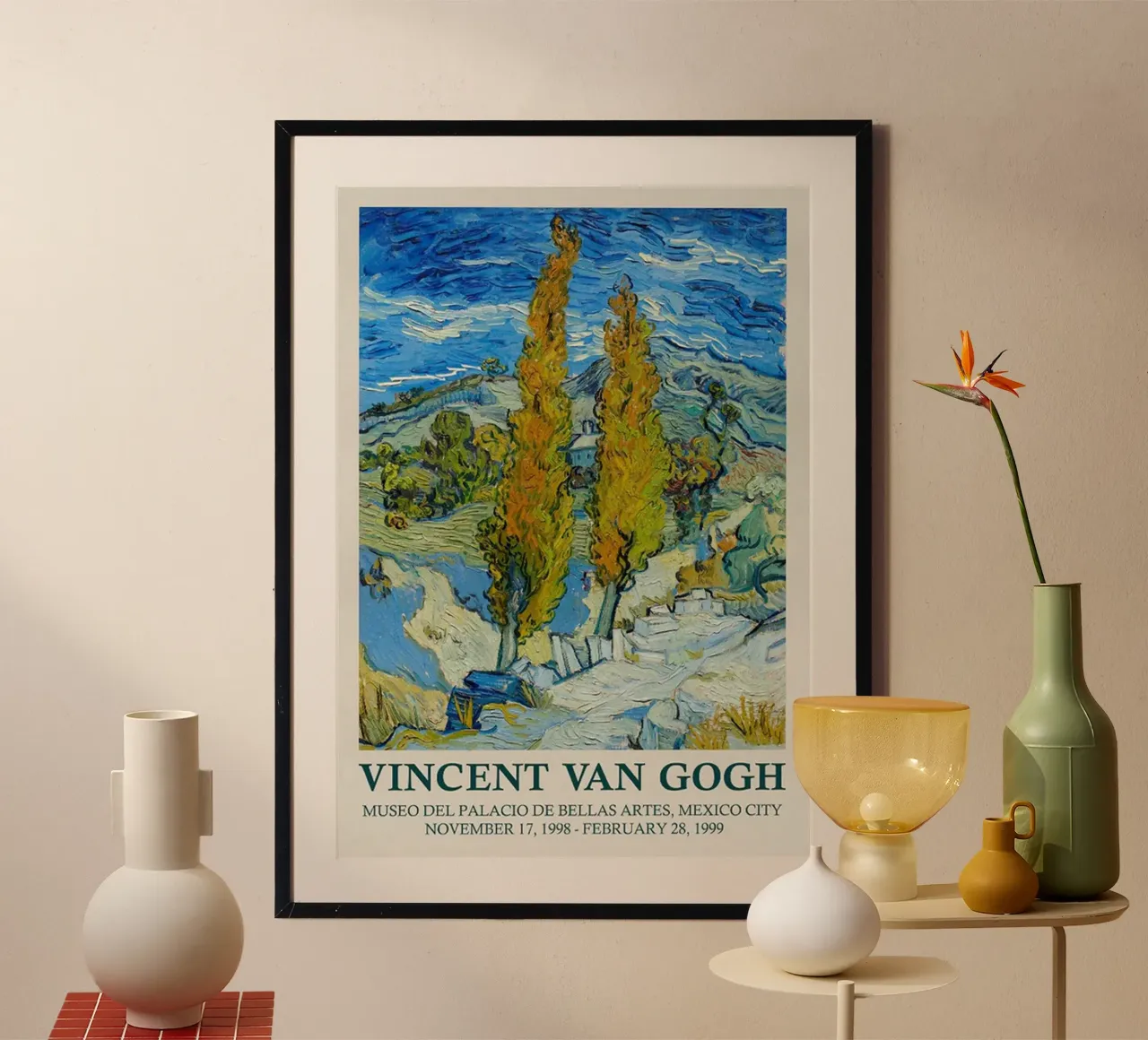 Vincent van Gogh - Due pioppi vicino a Saint-Rémy poster con telaio in legno da ashcraft shop