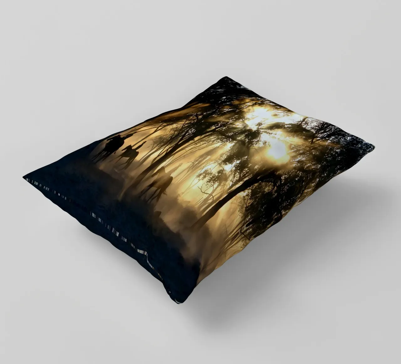 sunlight through trees and riders decorative cushion by Horsire