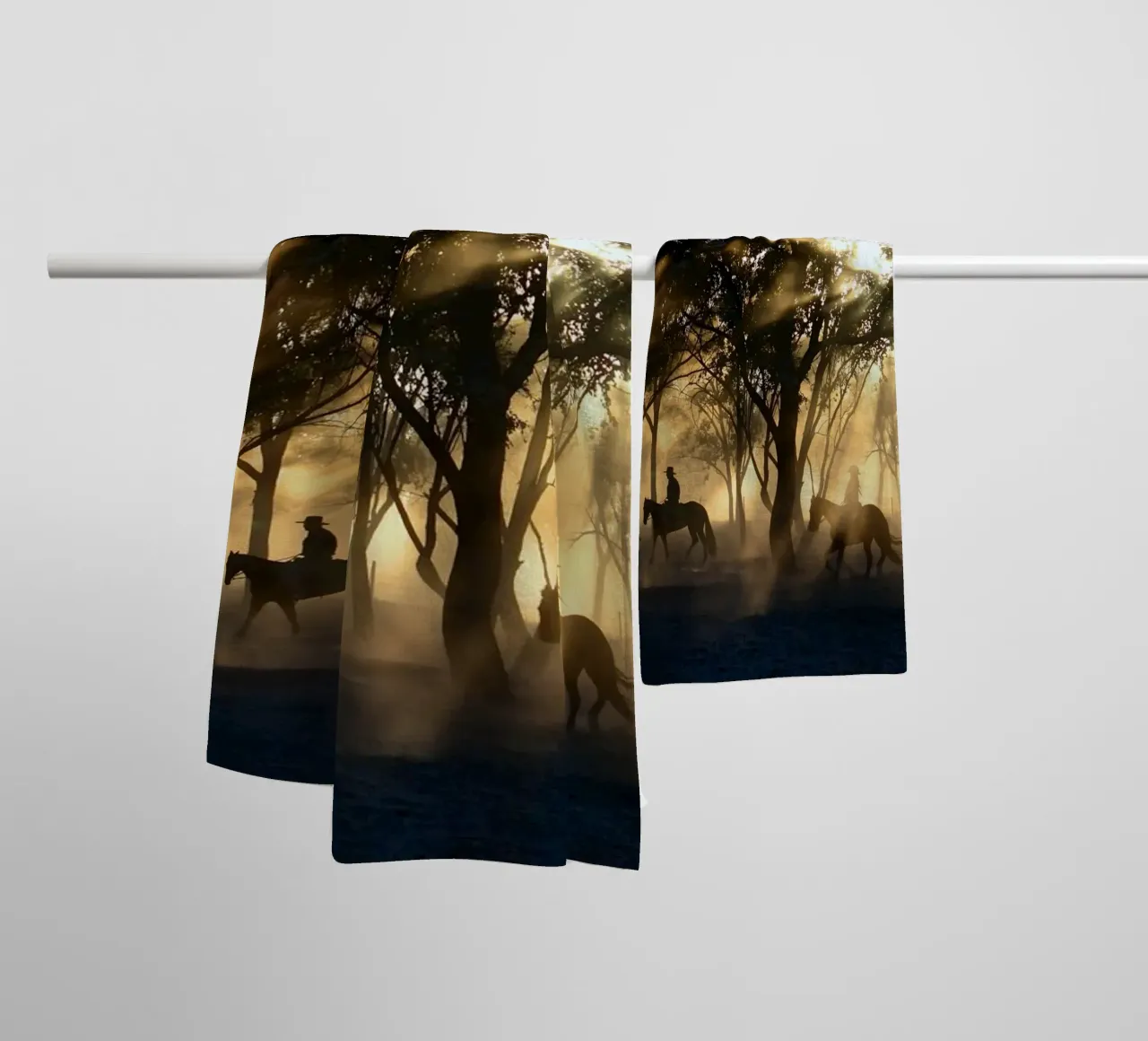 sunlight through trees and riders towel by Horsire