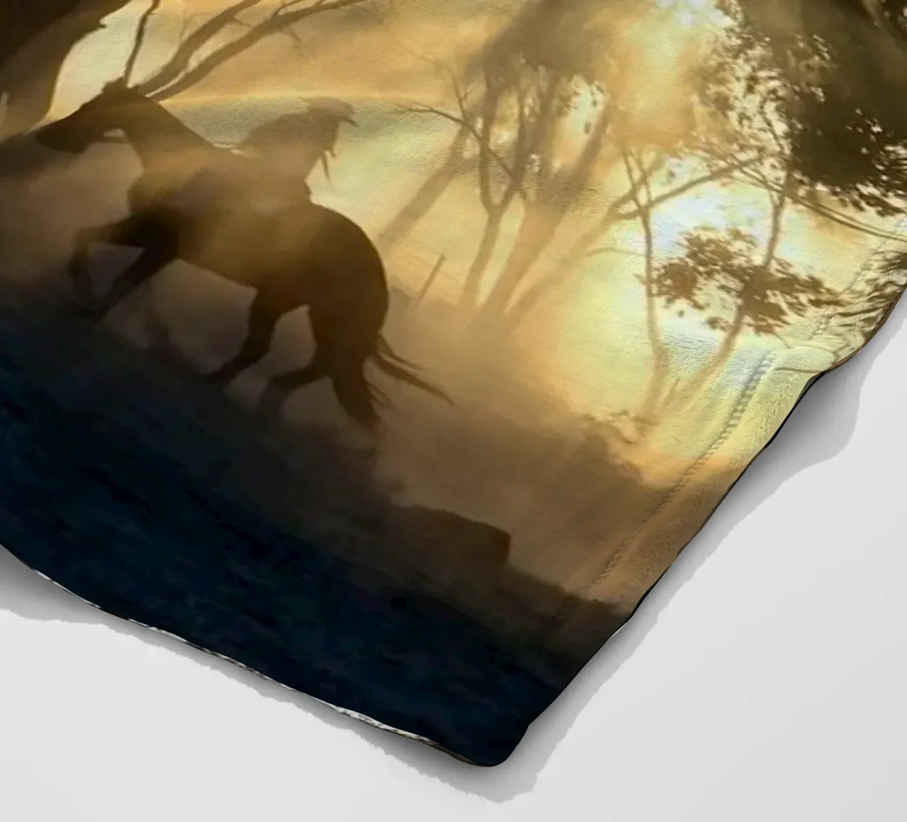 sunlight through trees and riders fleece blanket by Horsire