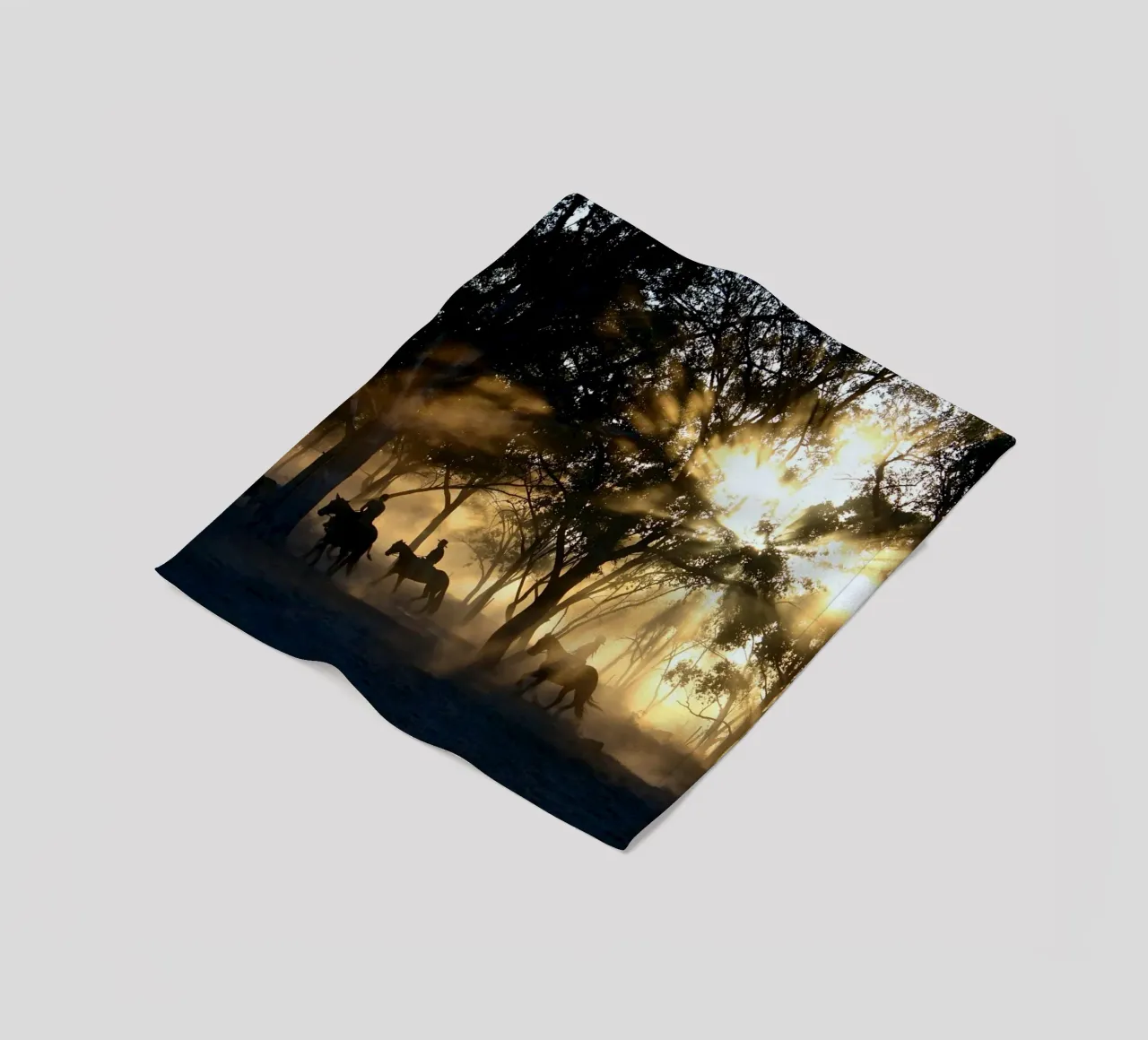 sunlight through trees and riders fleece blanket by Horsire
