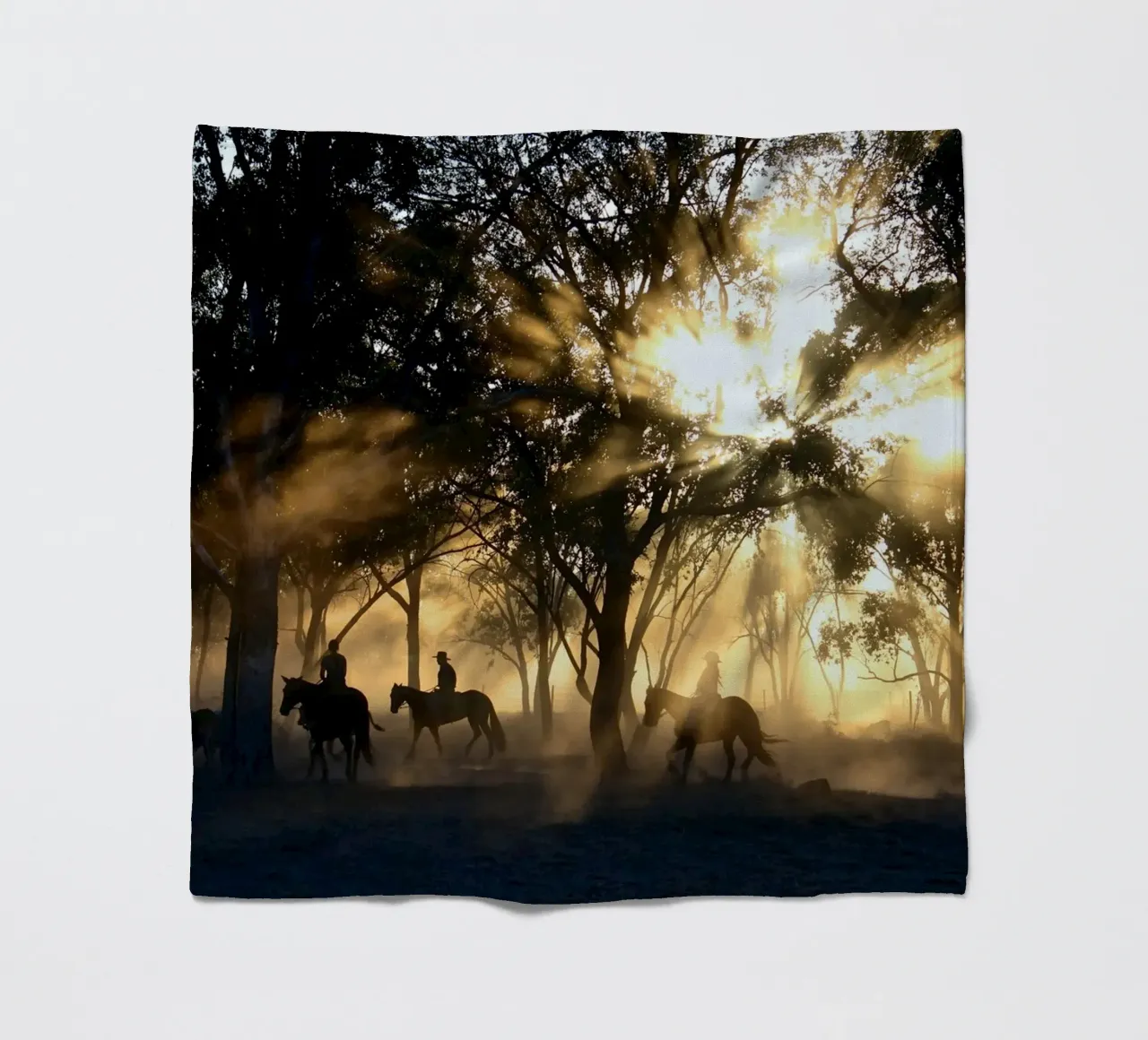 sunlight through trees and riders fleece blanket by Horsire