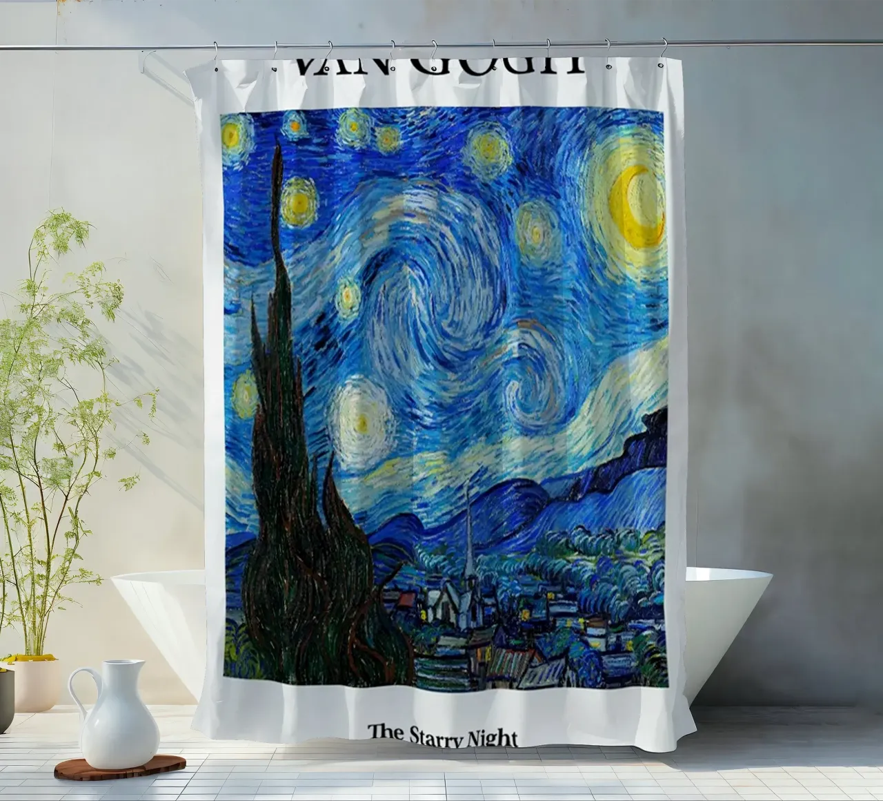 Vincent van Gogh Kunst Poster - Die sternenklare Nacht Duschvorhang von ashcraft shop