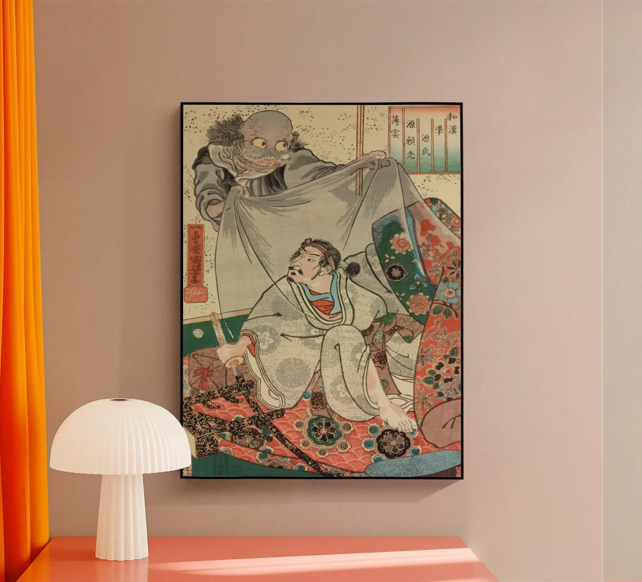 Fantôme attaquant un samouraï - Ancienne planche de bois japonaise Ukiyo-e plexiglas de Masterpieces Of Japanese Art