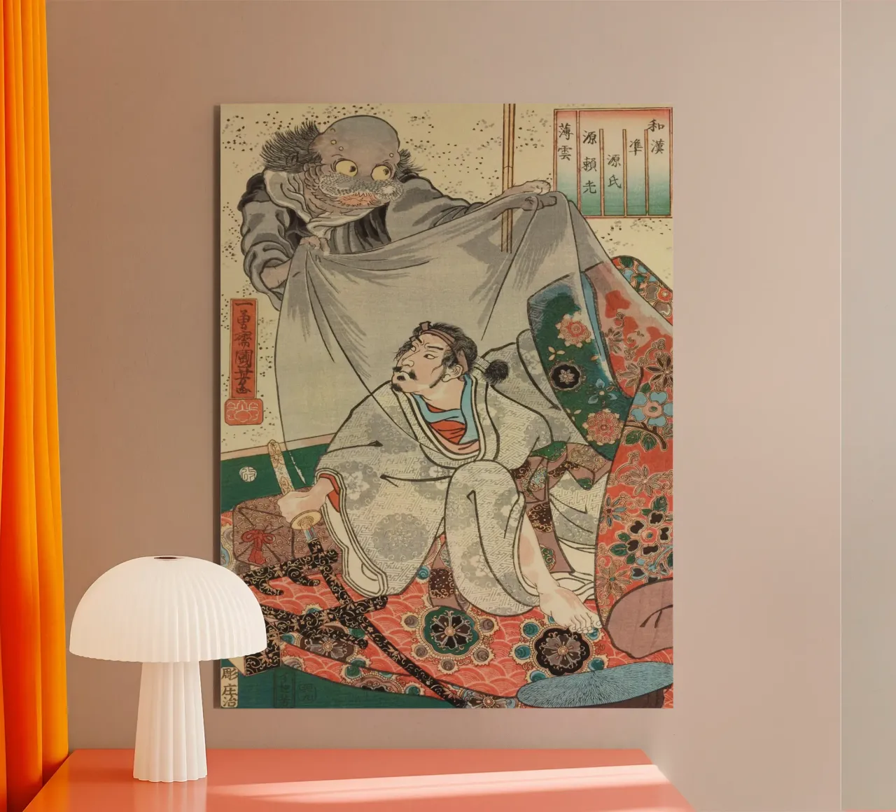 Fantôme attaquant un samouraï - Ancienne planche de bois japonaise Ukiyo-e alu dibond de Masterpieces Of Japanese Art