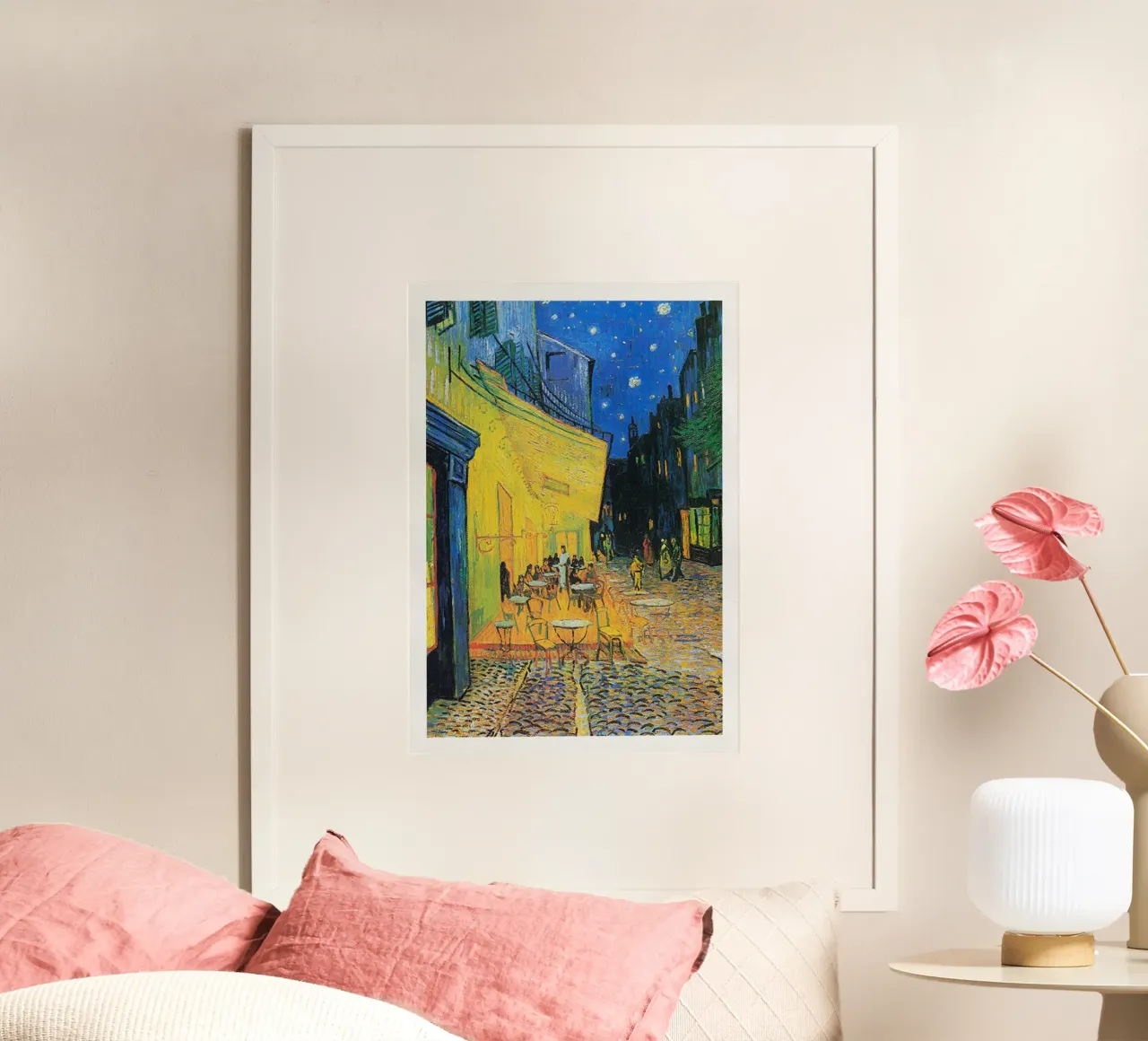 Stampa d'arte di Vincent van Gogh - Terrazza del caffè di notte poster con telaio in legno da ashcraft shop