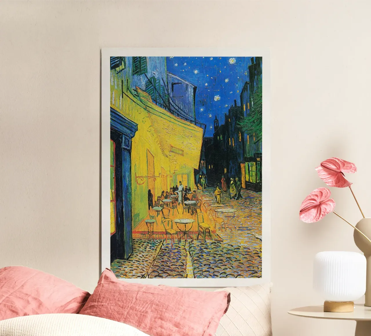 Stampa d'arte di Vincent van Gogh - Terrazza del caffè di notte poster con telaio in legno da ashcraft shop