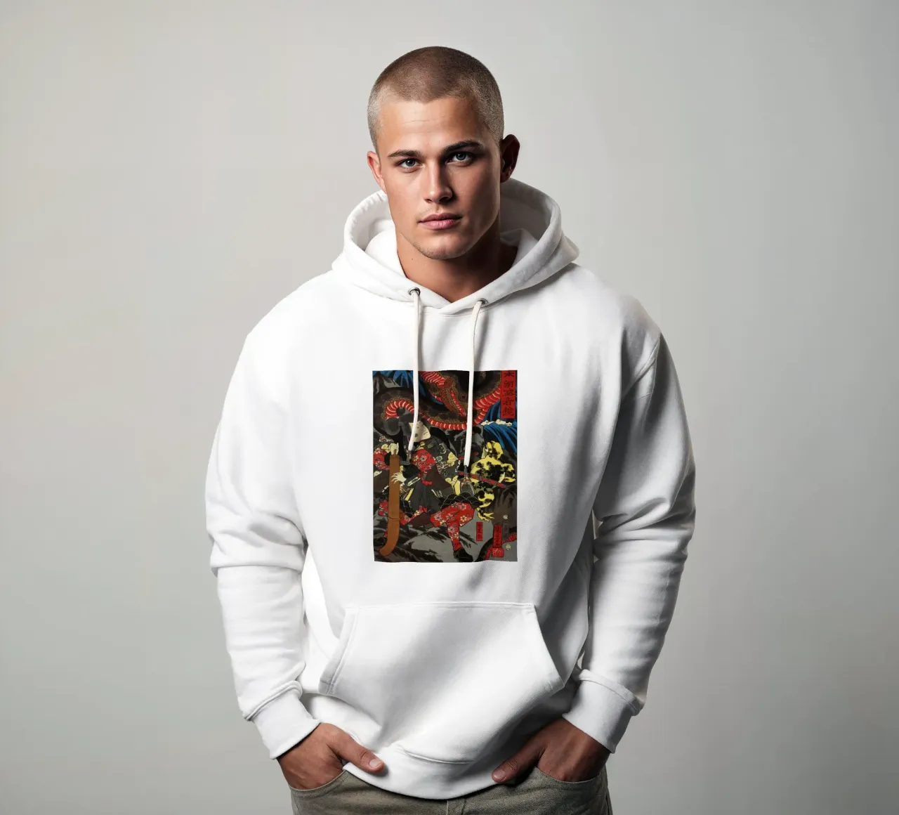 Snake Attacking Samurai Warrior - Antique Japanese Ukiyo-e hoodie by Masterpieces Of Japanese Art