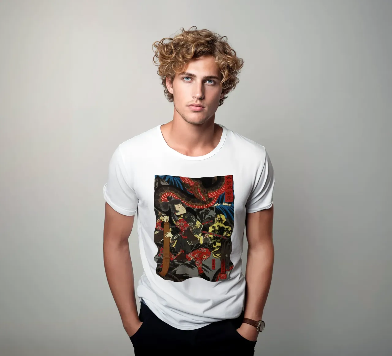 Snake Attacking Samurai Warrior - Antique Japanese Ukiyo-e t-shirt by Masterpieces Of Japanese Art