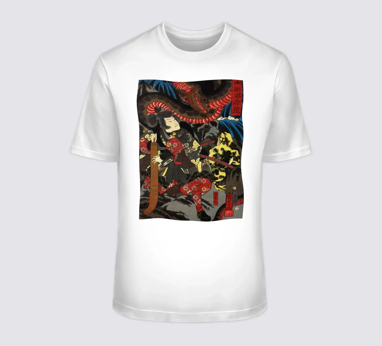 Snake Attacking Samurai Warrior - Antique Japanese Ukiyo-e t-shirt by Masterpieces Of Japanese Art