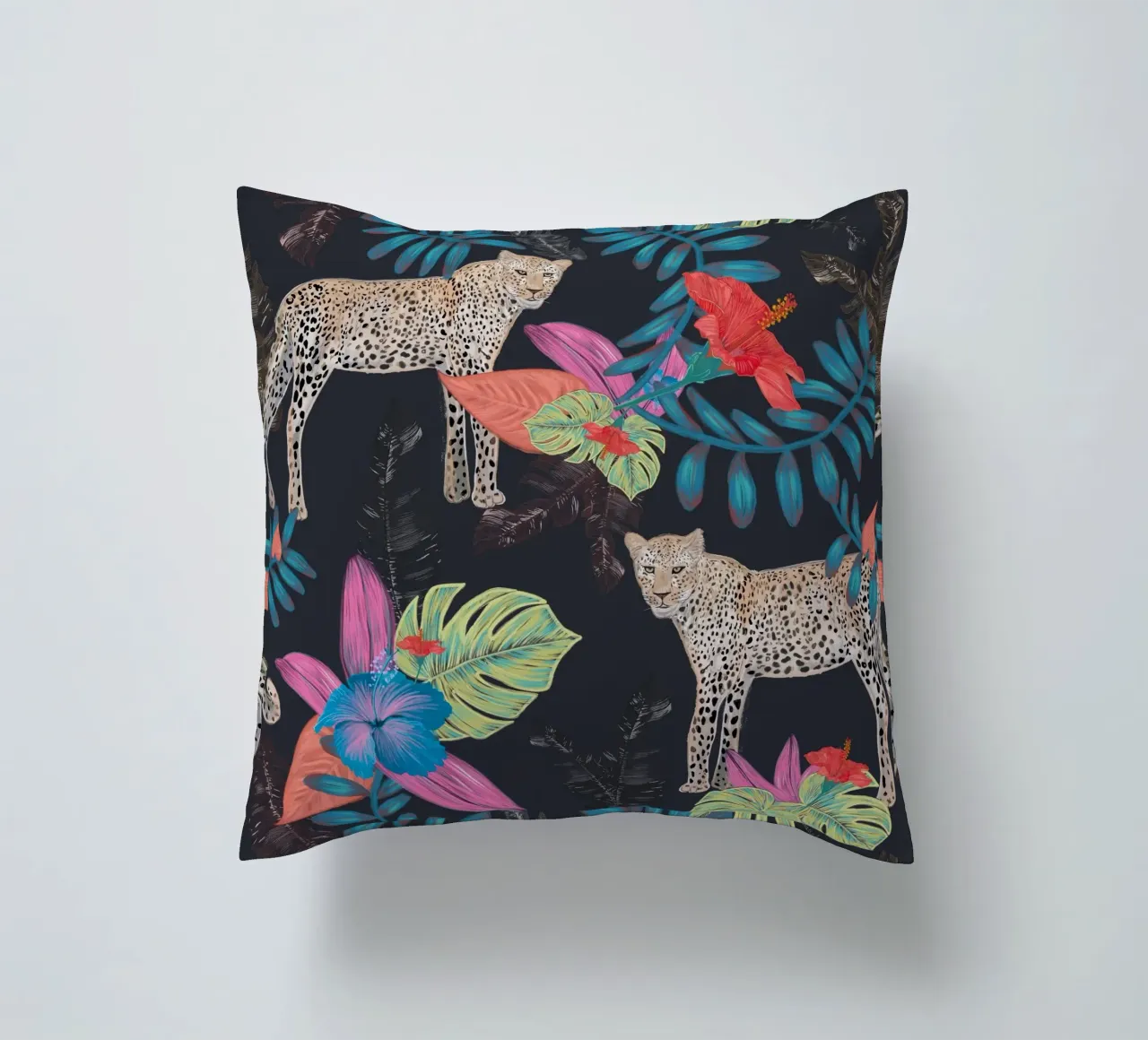 Disegnato a mano leopardo colorato tropicale cuscino da gulsengunel